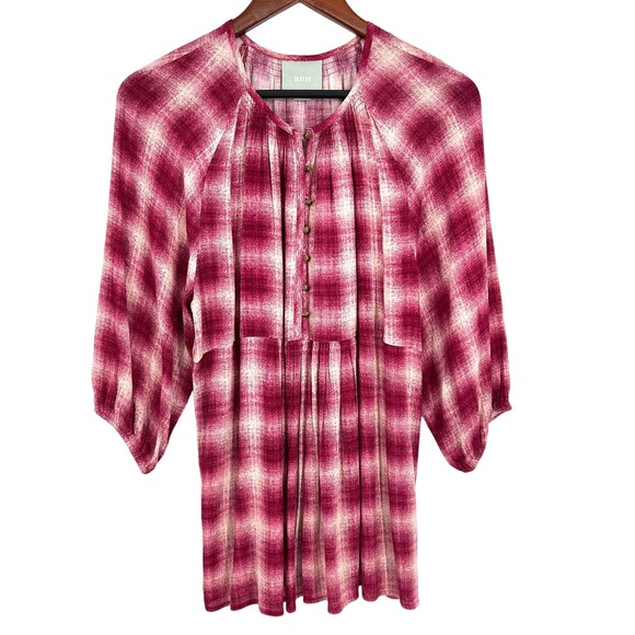 Anthropologie MAEVE Womens Sz Small Red Plaid Blouse Shirt Top Boho Comfy Soft - Picture 1 of 8